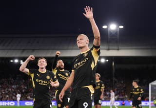Erling Haaland celebrates his opening goal at Selhurst Park (John Walton/PA)